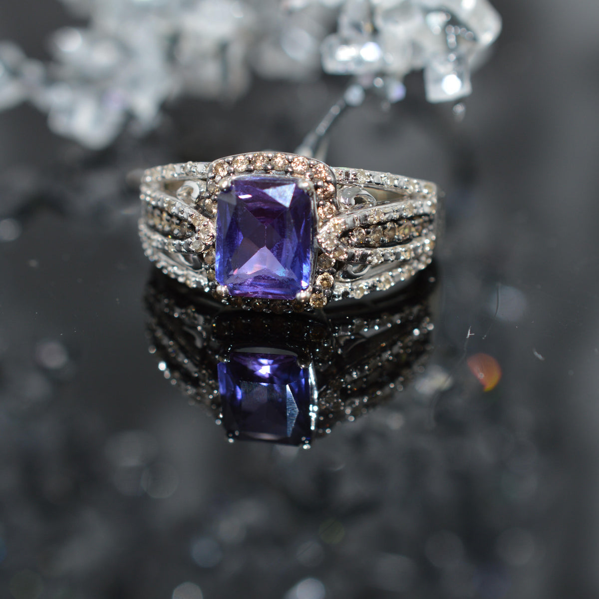 10K White Gold Ring With Diamonds & A Created Alexandrite
