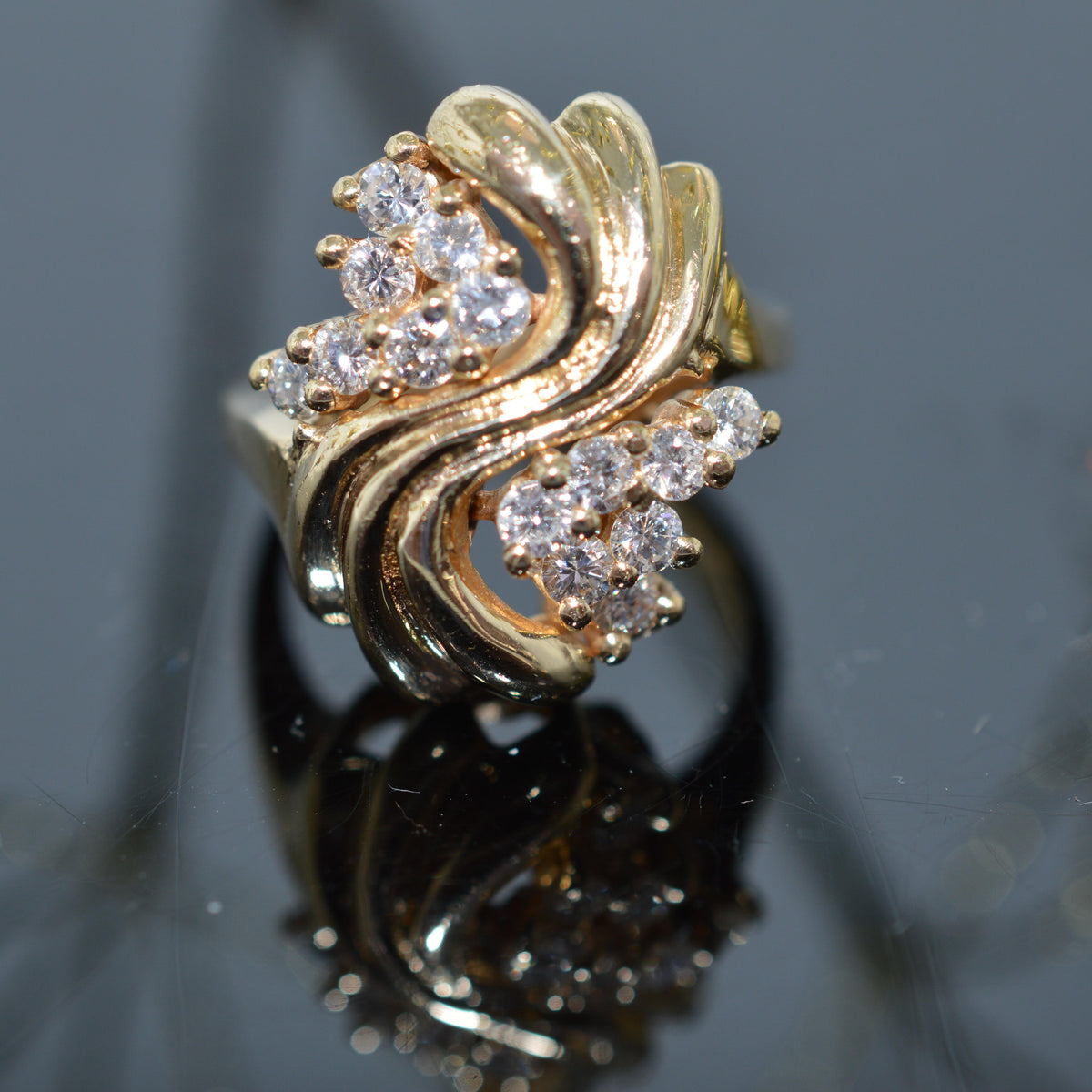 Beautiful 14K Yellow Gold Diamond Cluster Ring