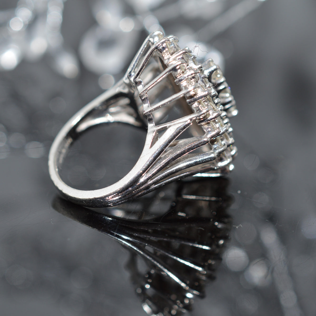 Spectacular 14K White Gold Oval Shape Diamond Cluster Ring