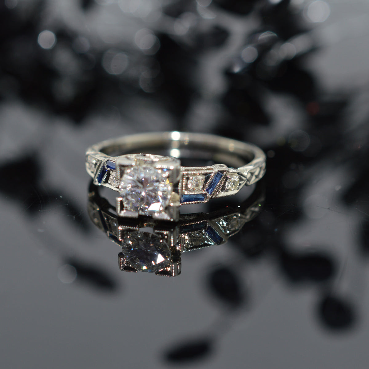 18K White Gold Antique Original Art Deco Diamond Engagement Ring