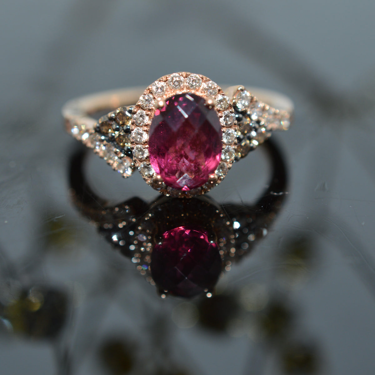 14K Rose Gold LeVian Ring With Pink Tourmaline And Diamonds