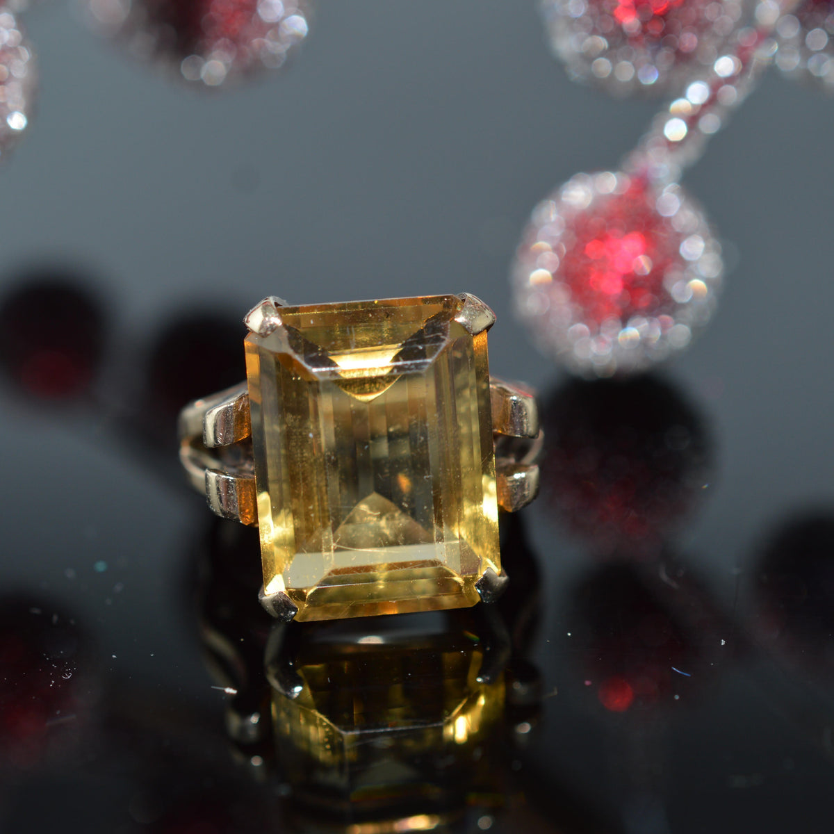 10K Yellow Gold Emerald Cut Citrine Ring
