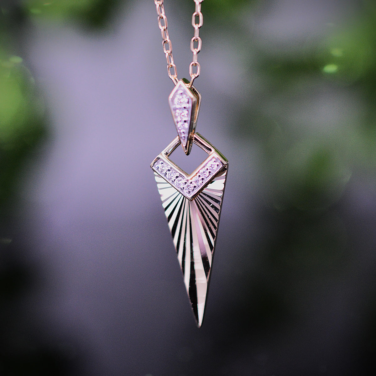 14K Yellow Gold Art Deco Inspired Chevron Sunburst Diamond Necklace