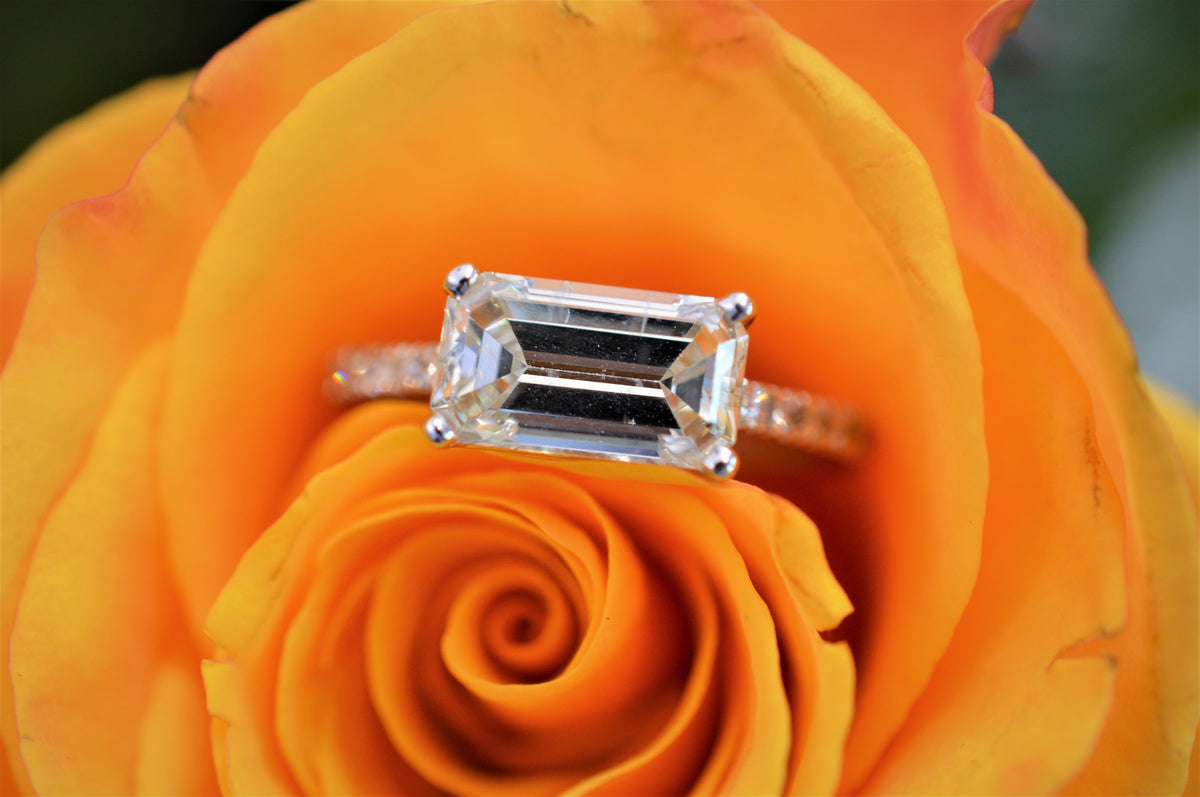 14K East To West Set Emerald Cut Diamond Engagement Ring