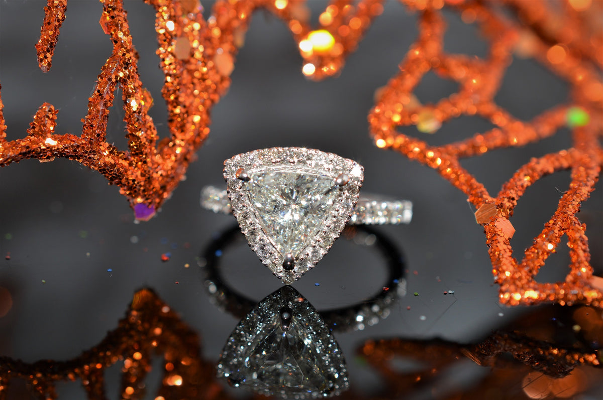 Trillion Cut Diamond with Halo White Gold Engagement Ring