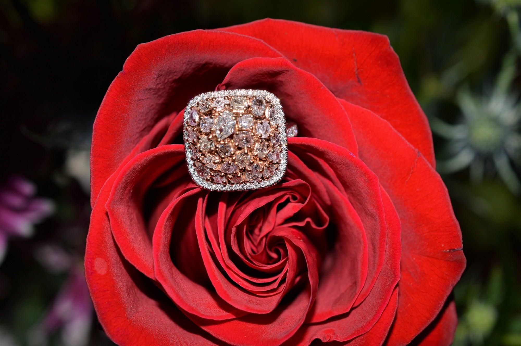 18K White and Rose Gold Natural Pink and White Diamond Ring