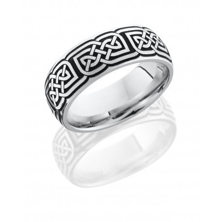 14K White Gold 8mm Domed Band with Celtic Pattern-Lashbrook-Howard's Diamond Center