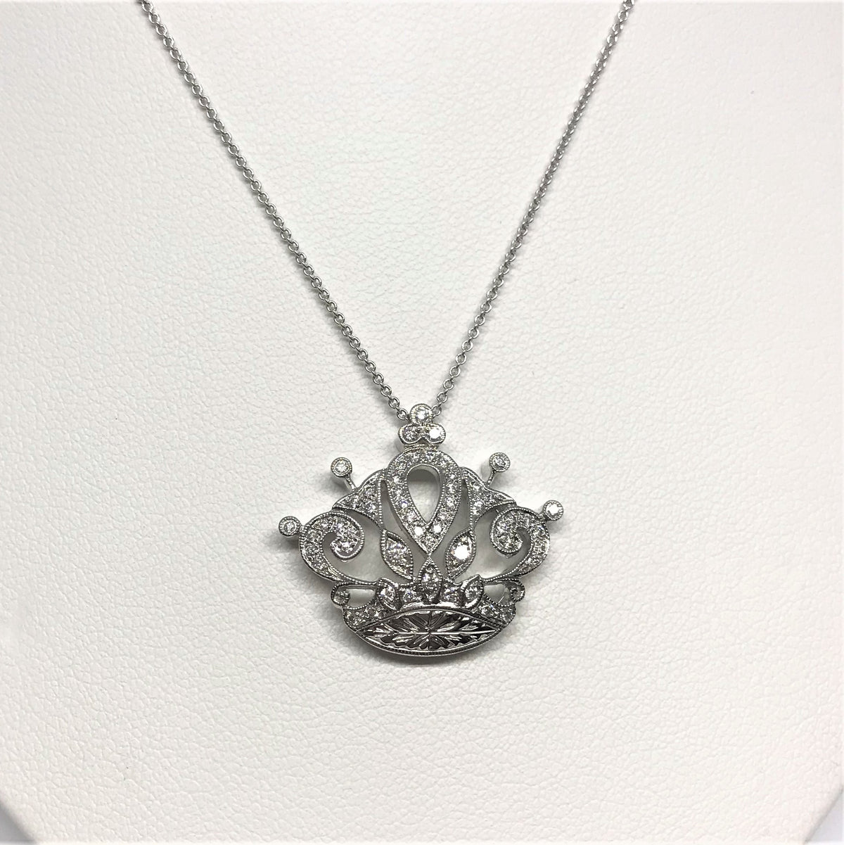 18K White Gold Diamond Crown Necklace on an 18K 16&quot; Chain