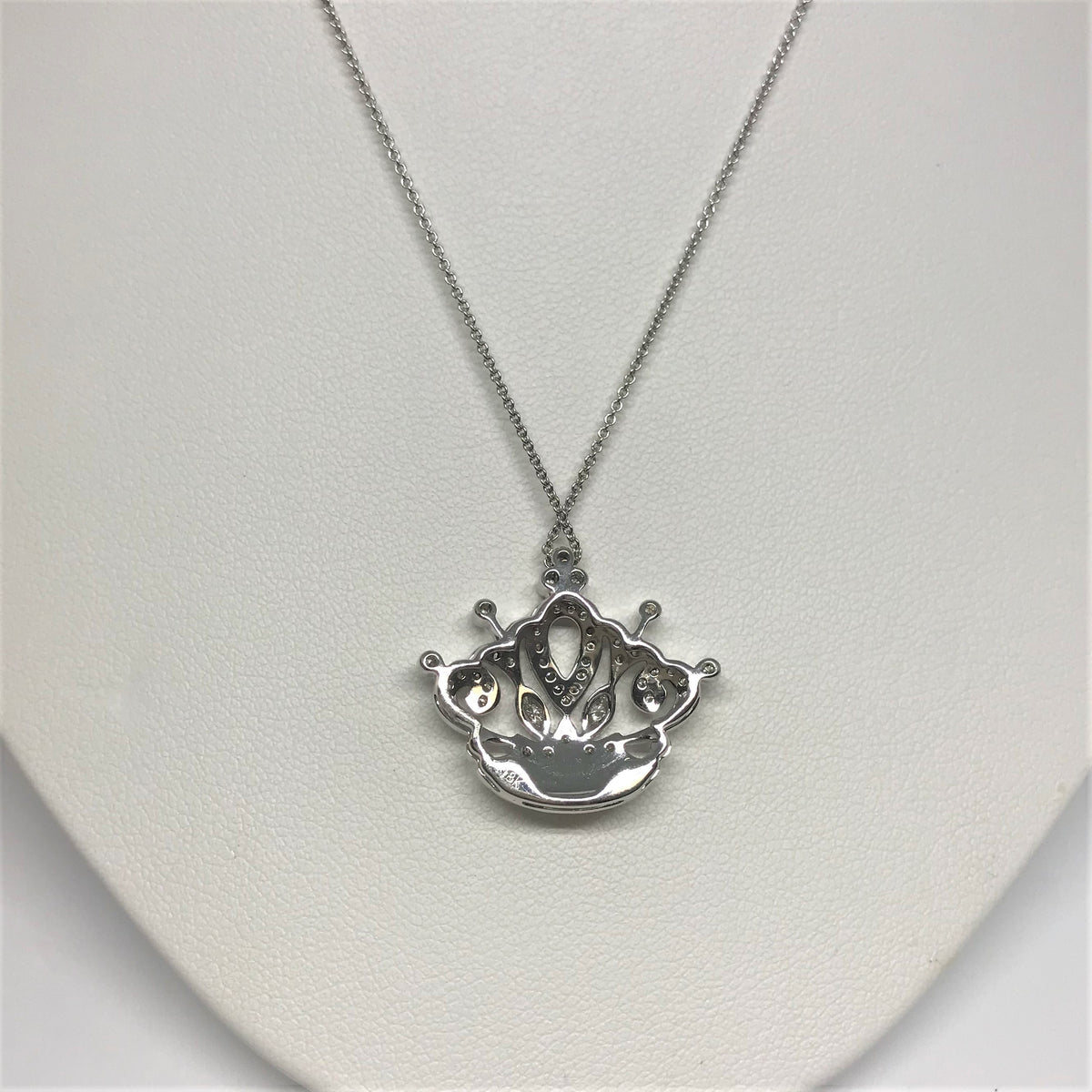 18K White Gold Diamond Crown Necklace on an 18K 16&quot; Chain