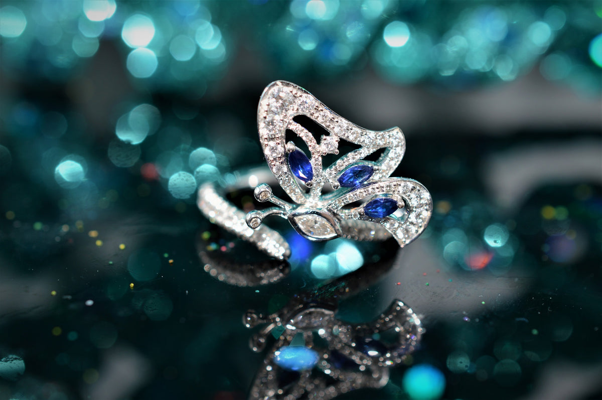 18k White Gold Miiori Diamond And Sapphire Butterfly Ring