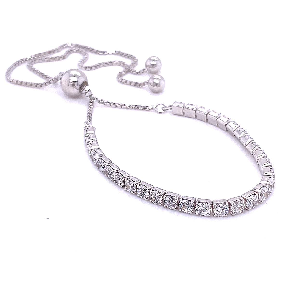 Sterling Silver and Cubic Zirconia Bolo Bracelet (2 Colors)