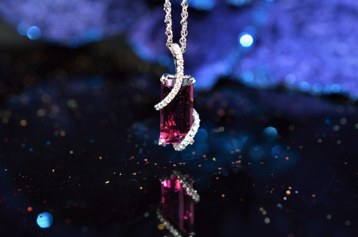 18K White Gold Pink Tourmaline And Diamond Pendant