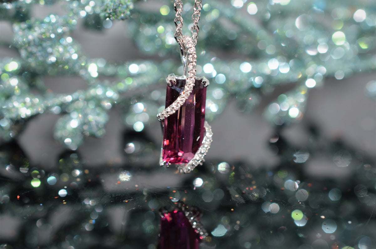 18K White Gold Pink Tourmaline And Diamond Pendant