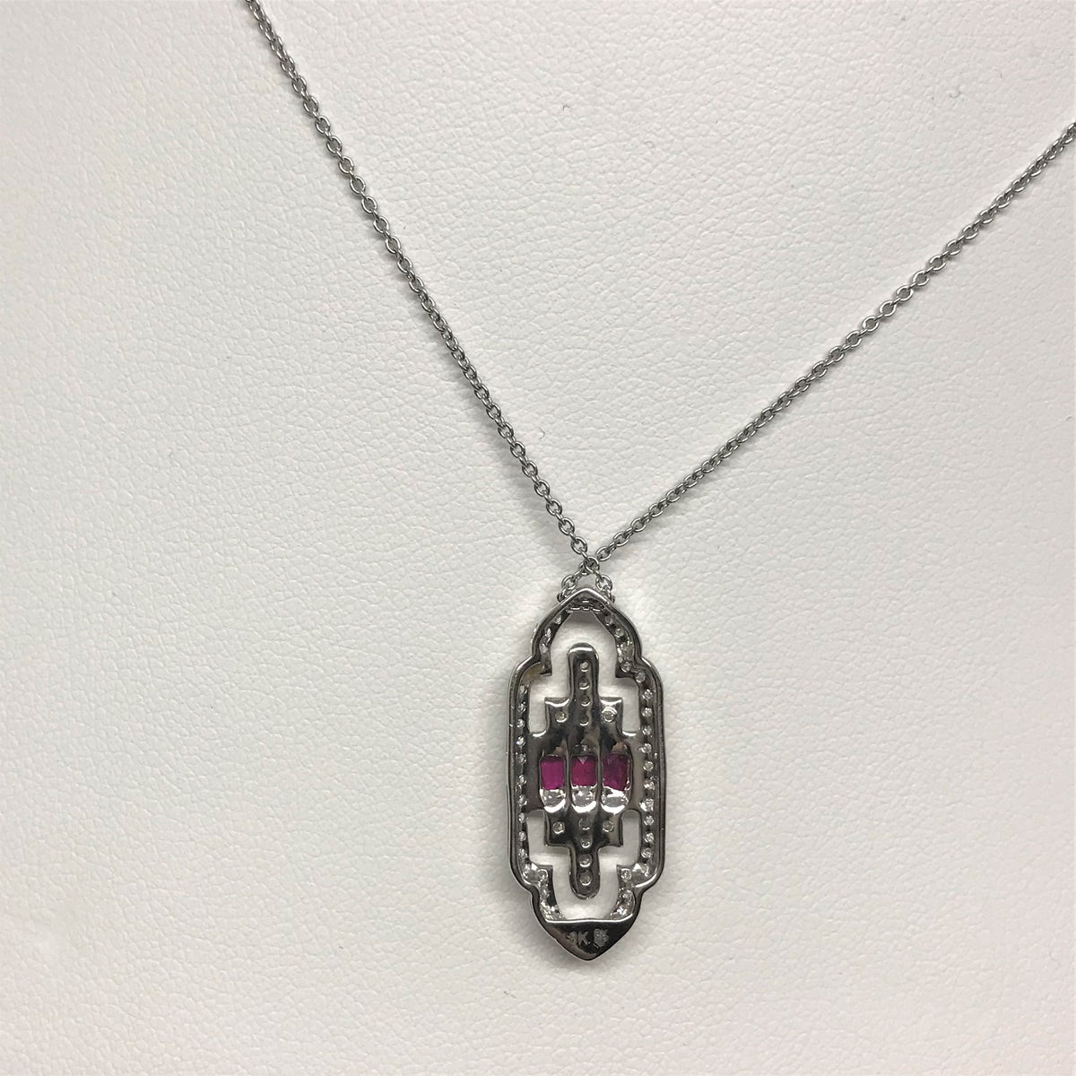 18K White Gold Art Deco Inspired Diamond And Ruby Necklace