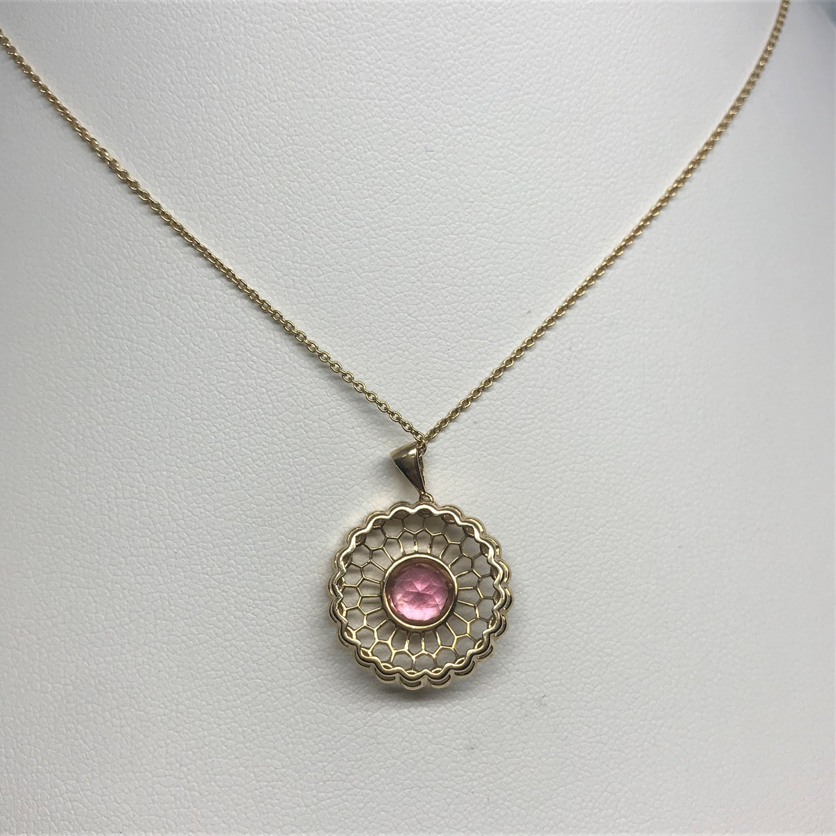 14K Yellow Gold Pink Tourmaline And Diamond Necklace