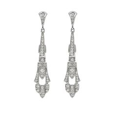 A Ladies Pair Of 18K White Gold Diamond Drop Earrings