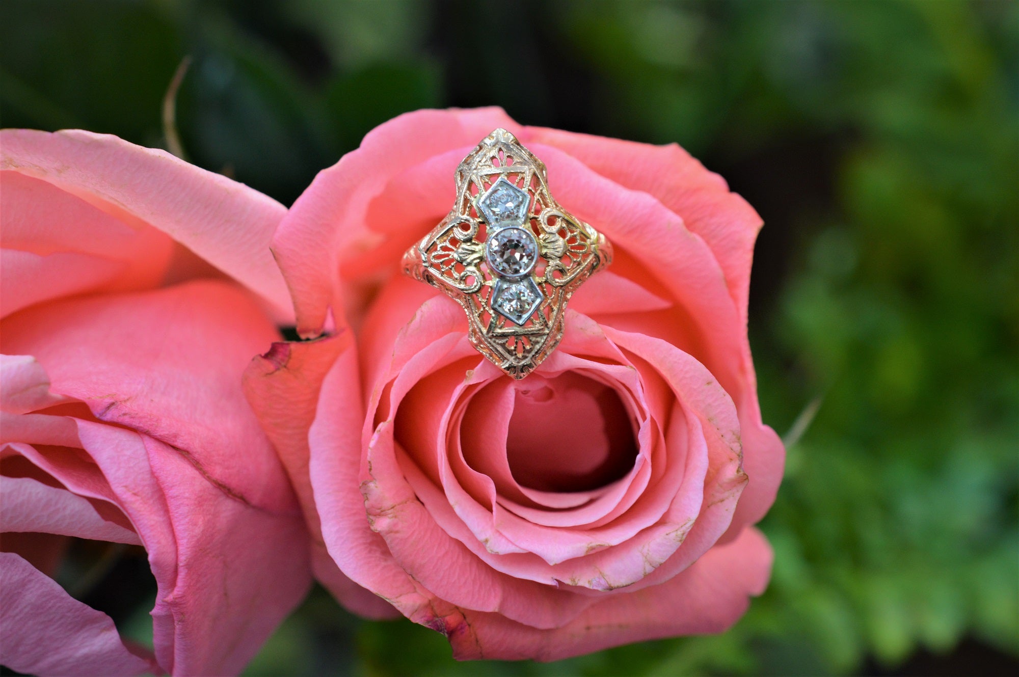 Filigree Engagement Ring 2pcs 1.6ct Moissanite Hidden Halo Unique Ring  Antique Rose Gold Engagement Ring Cathedral Art Deco Flower Vine - Etsy