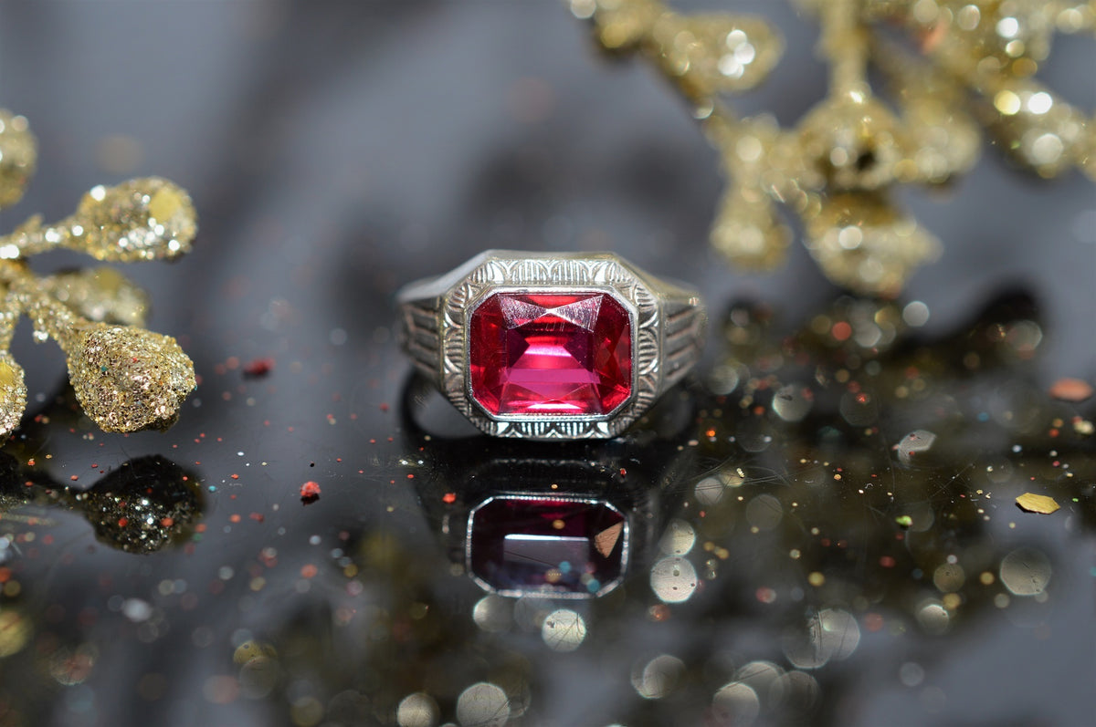 10K Ostby Barton White Gold Ring Set With A Synthetic Ruby