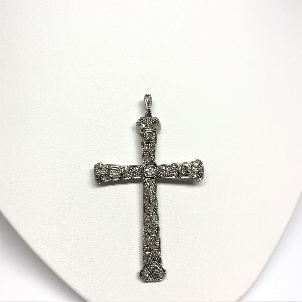 Platinum Topped 18K White Gold Diamond Cross Pendant