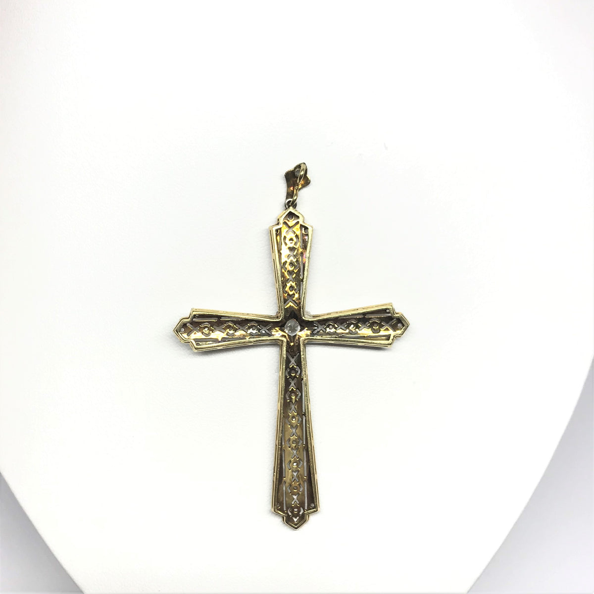 Platinum Topped 18K Yellow Gold Diamond Cross Pendant