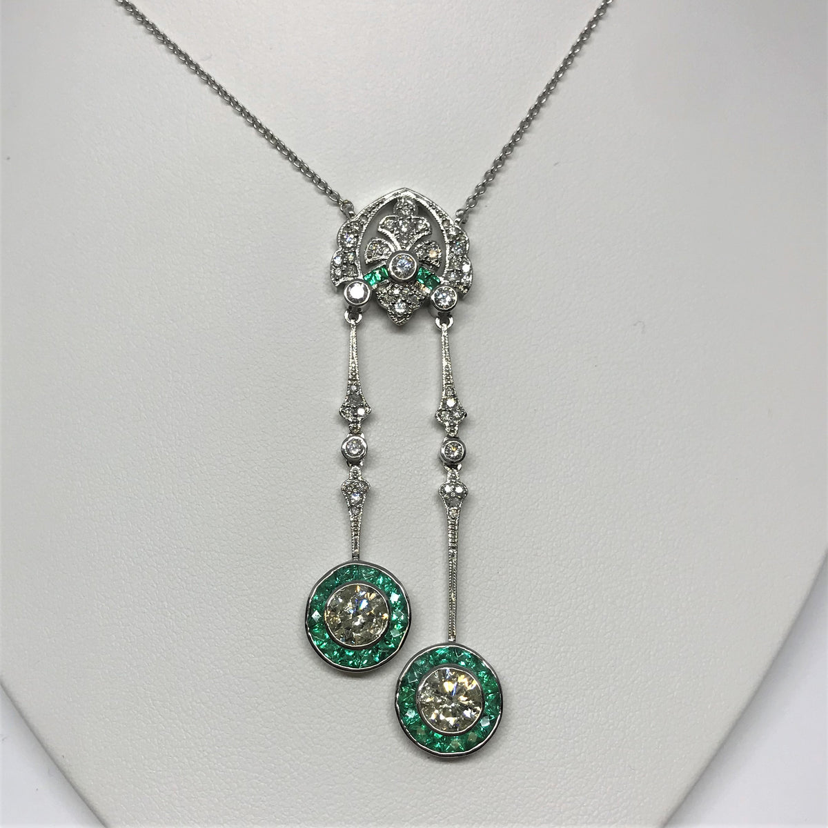 Platinum Diamond and Emerald Negligee 18&quot; Necklace