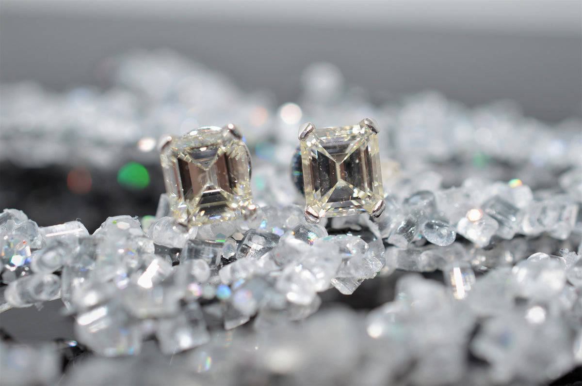 18K White Gold 4.17 Carat Emerald Cut Diamond Stud Earrings