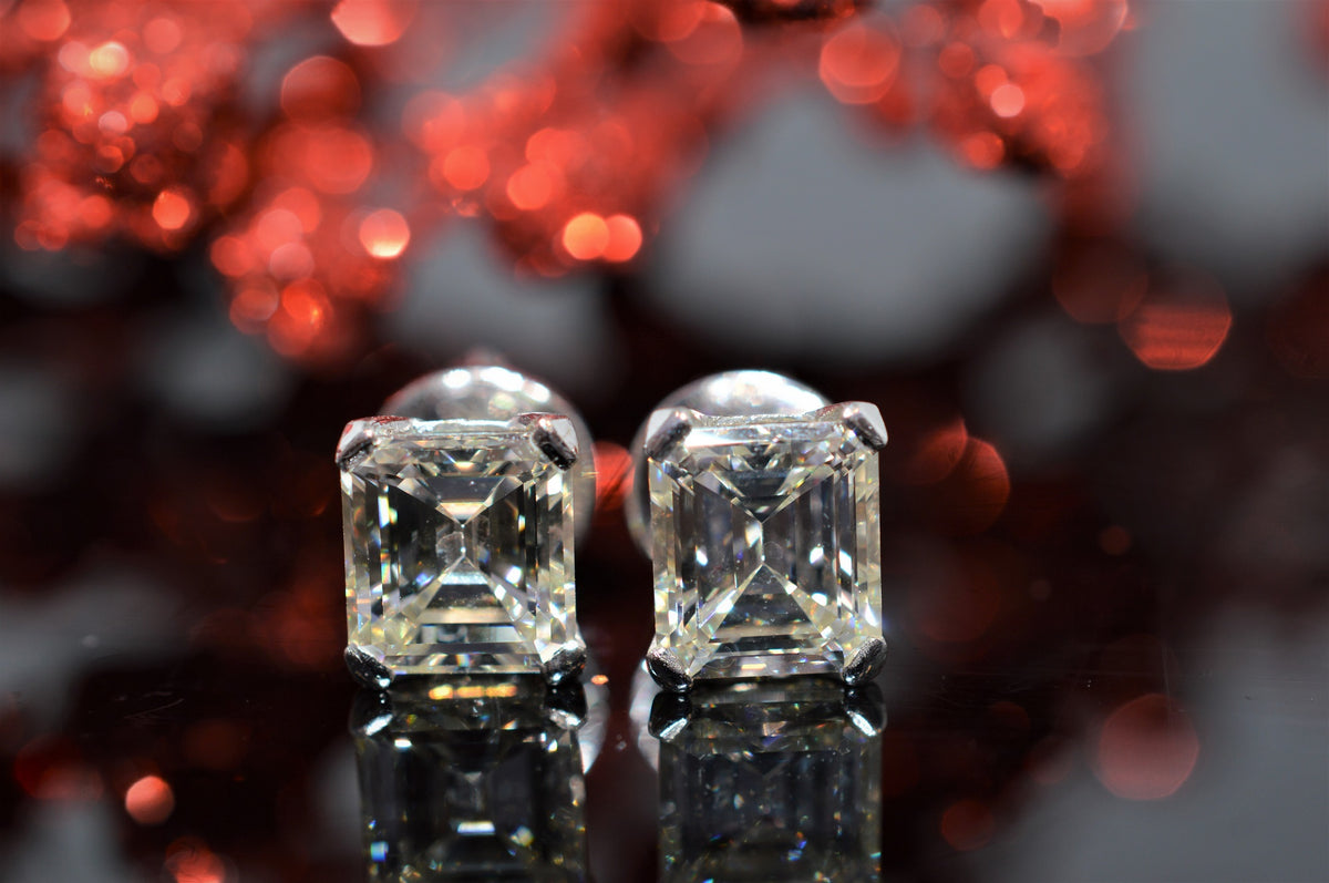 18K White Gold 4.17 Carat Emerald Cut Diamond Stud Earrings