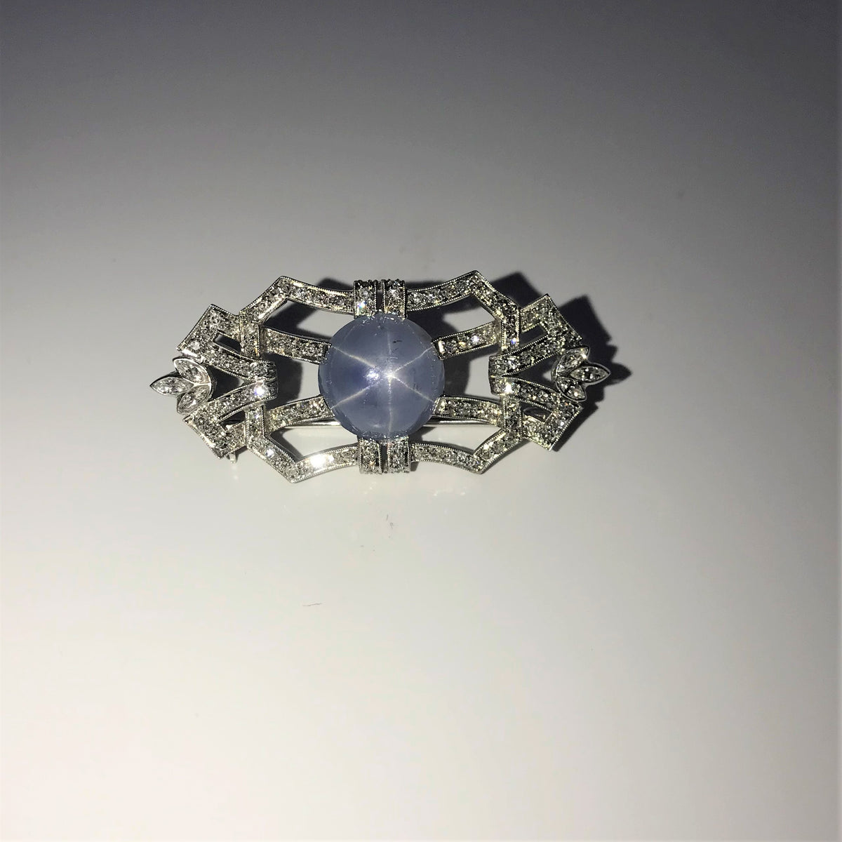 Platinum Antique Natural Blue Grey Star Sapphire Brooch
