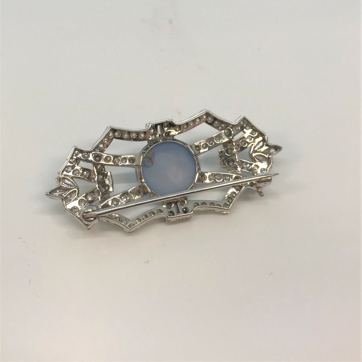 Platinum Antique Natural Blue Grey Star Sapphire Brooch