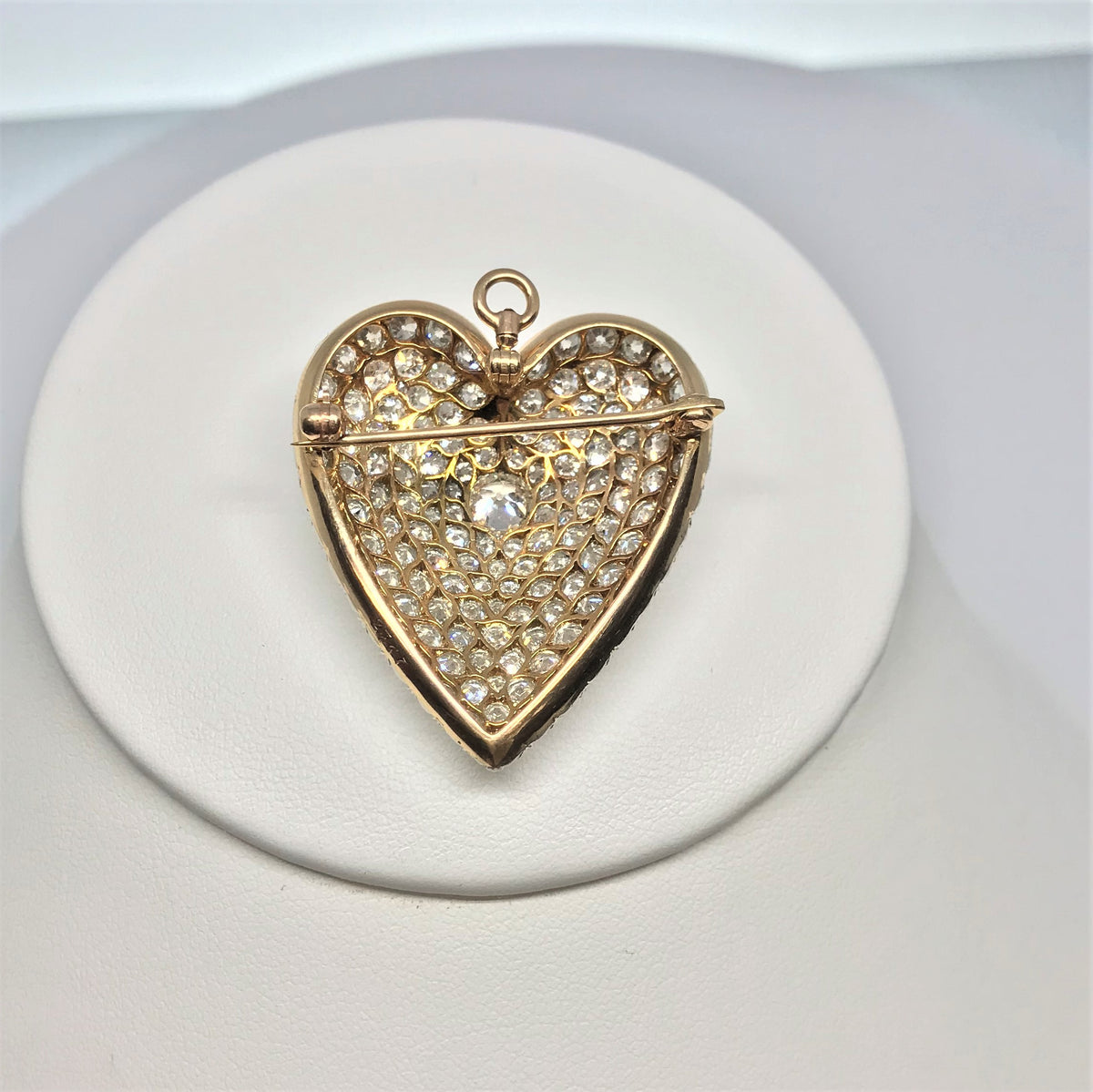 14K Two Tone Antique Pave Set Diamond Heart Pendant/Brooch