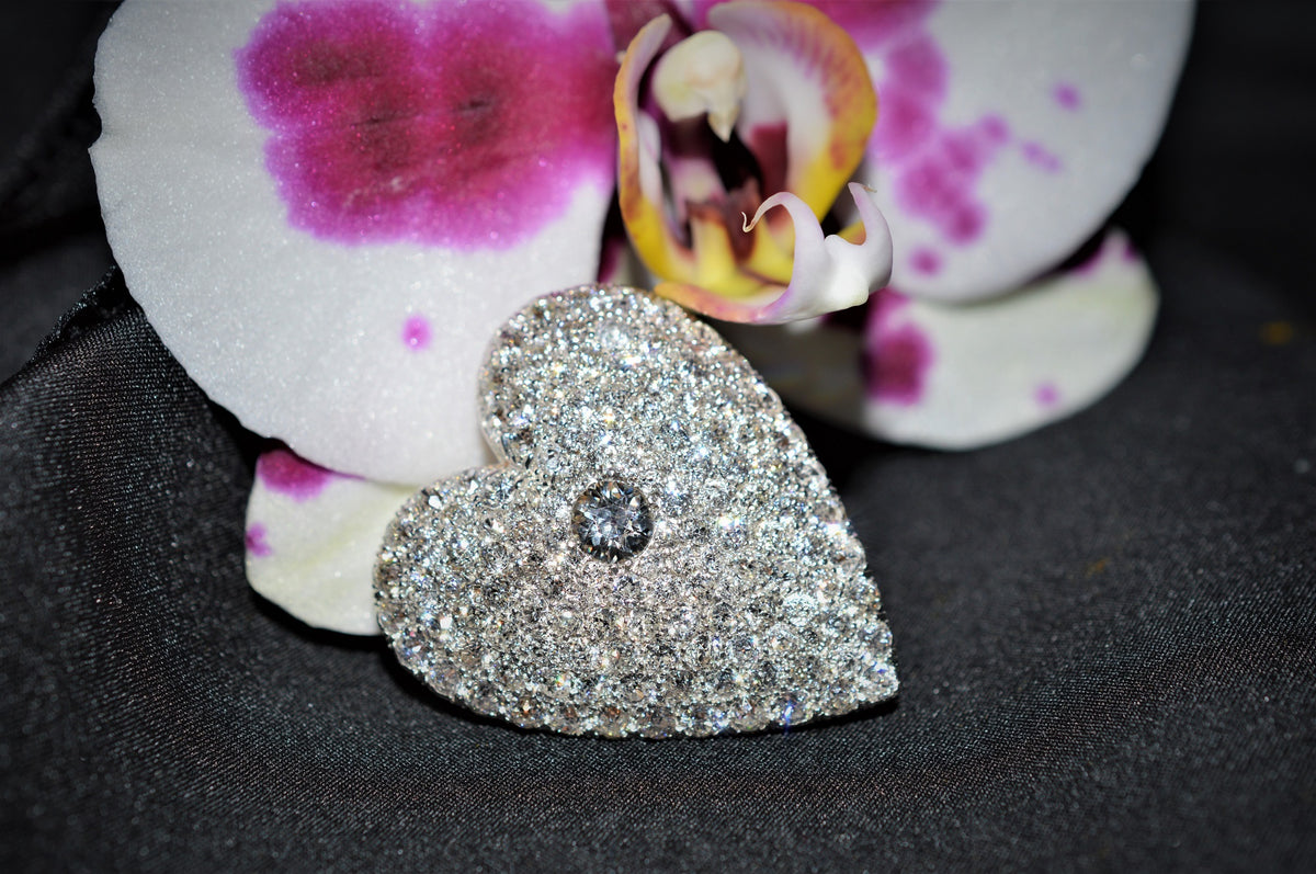 14K Two Tone Antique Pave Set Diamond Heart Pendant/Brooch