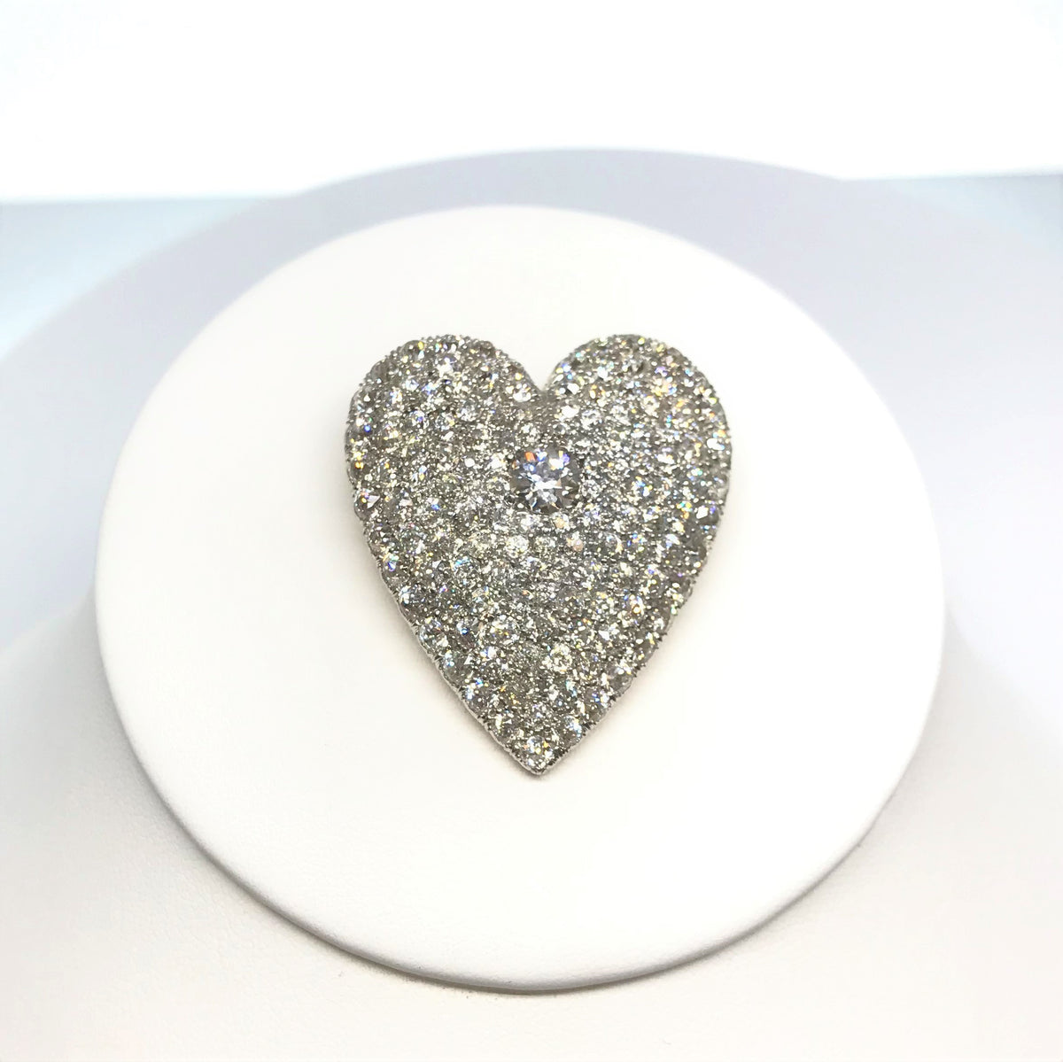 14K Two Tone Antique Pave Set Diamond Heart Pendant/Brooch