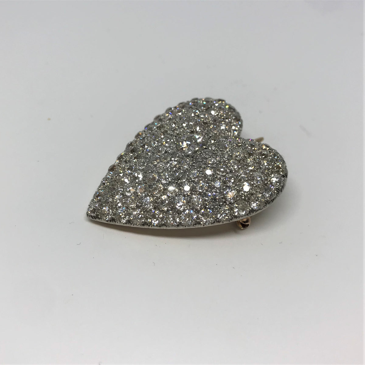 14K Two Tone Antique Pave Set Diamond Heart Pendant/Brooch
