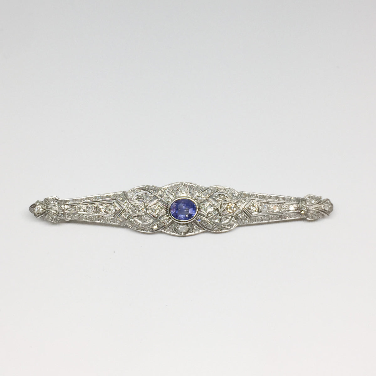 Victorian Platinum Diamond and Sapphire Bar Pin-Estate-Howard&#39;s Diamond Center