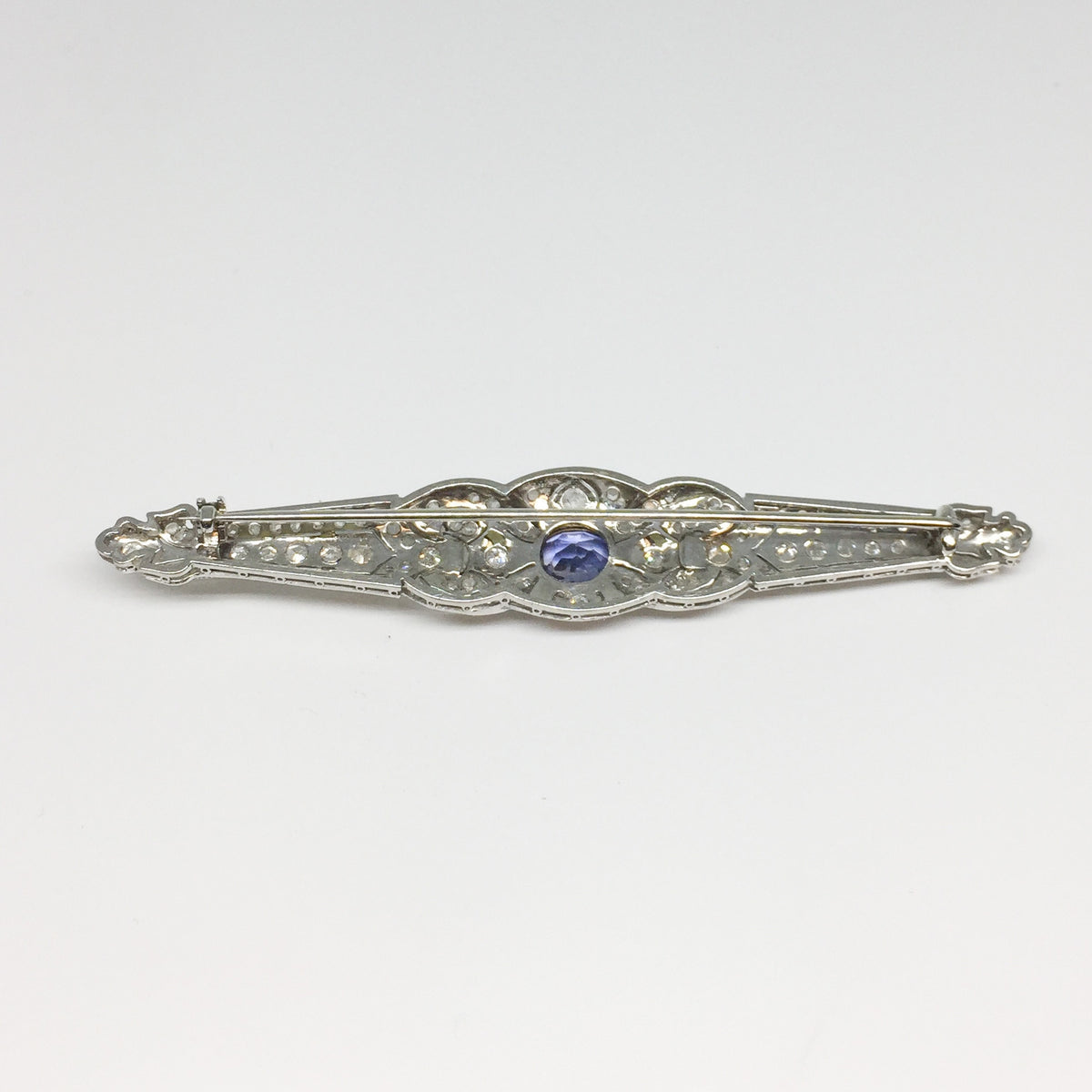 Victorian Platinum Diamond and Sapphire Bar Pin-Estate-Howard&#39;s Diamond Center