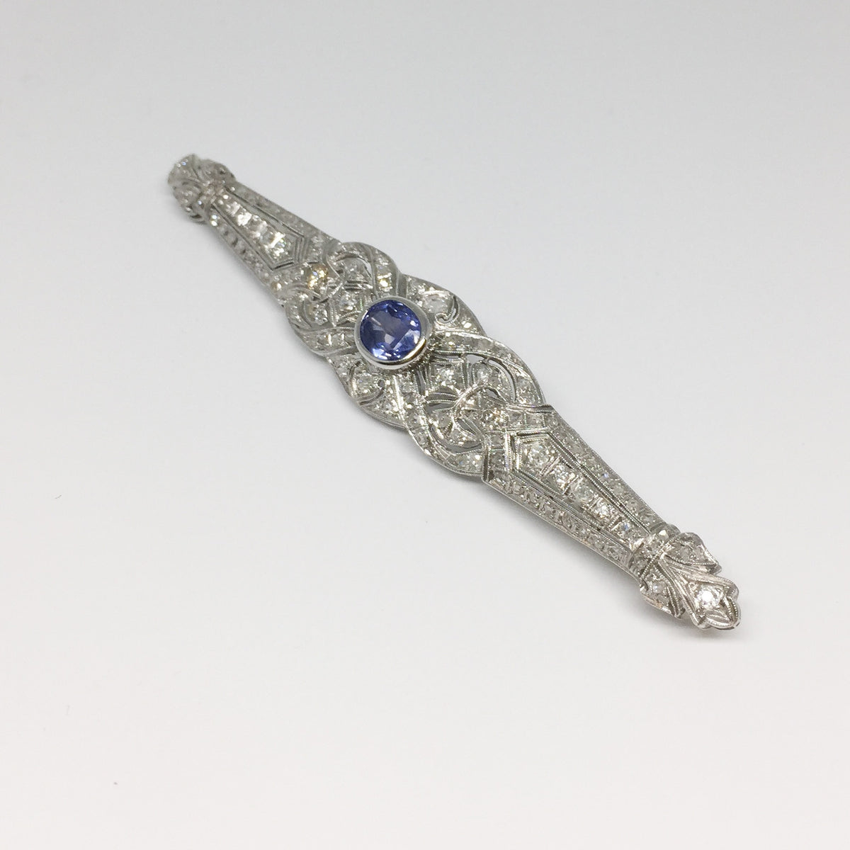 Victorian Platinum Diamond and Sapphire Bar Pin-Estate-Howard&#39;s Diamond Center