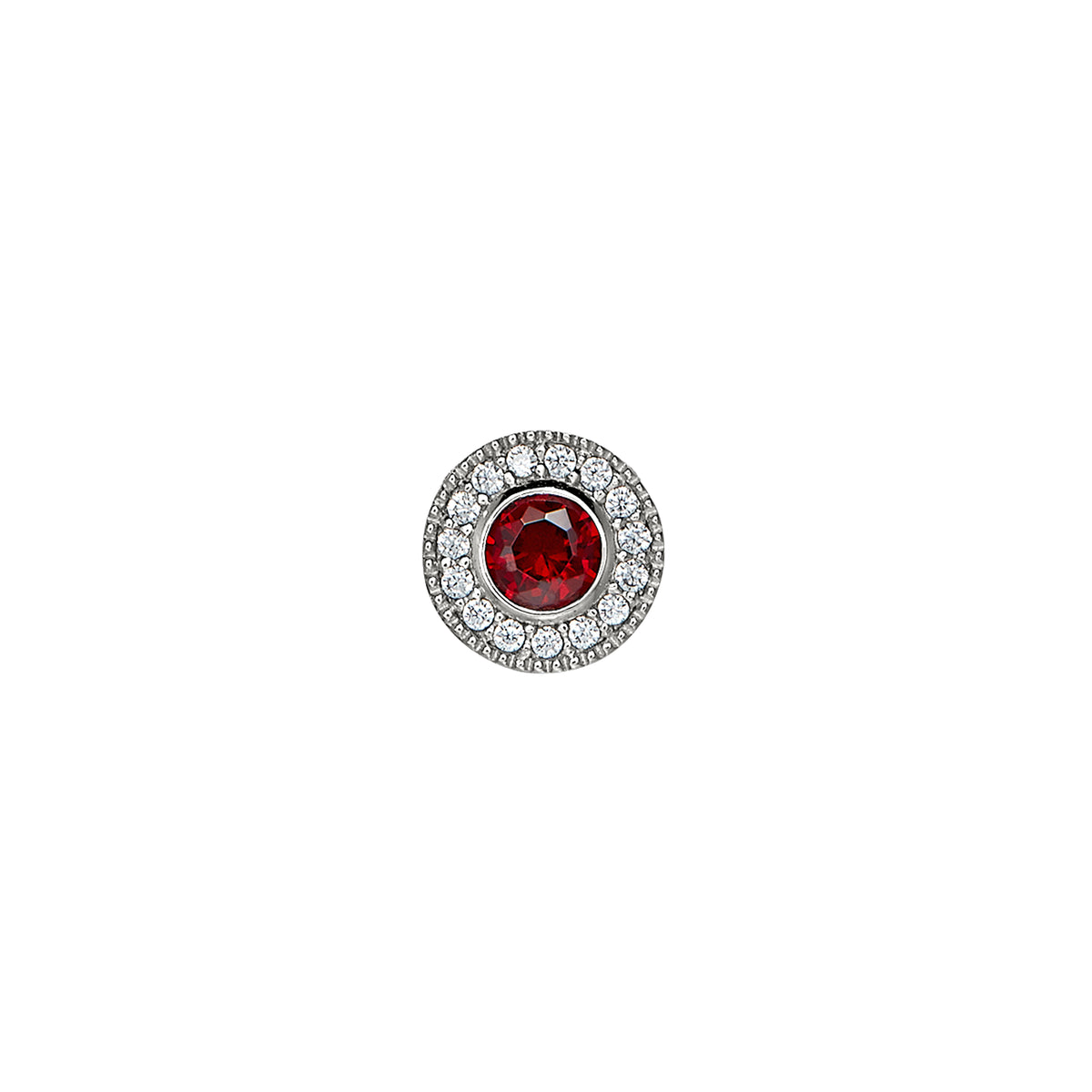 Sterling Silver Garnet Birthstone Bezel with Halo Charm