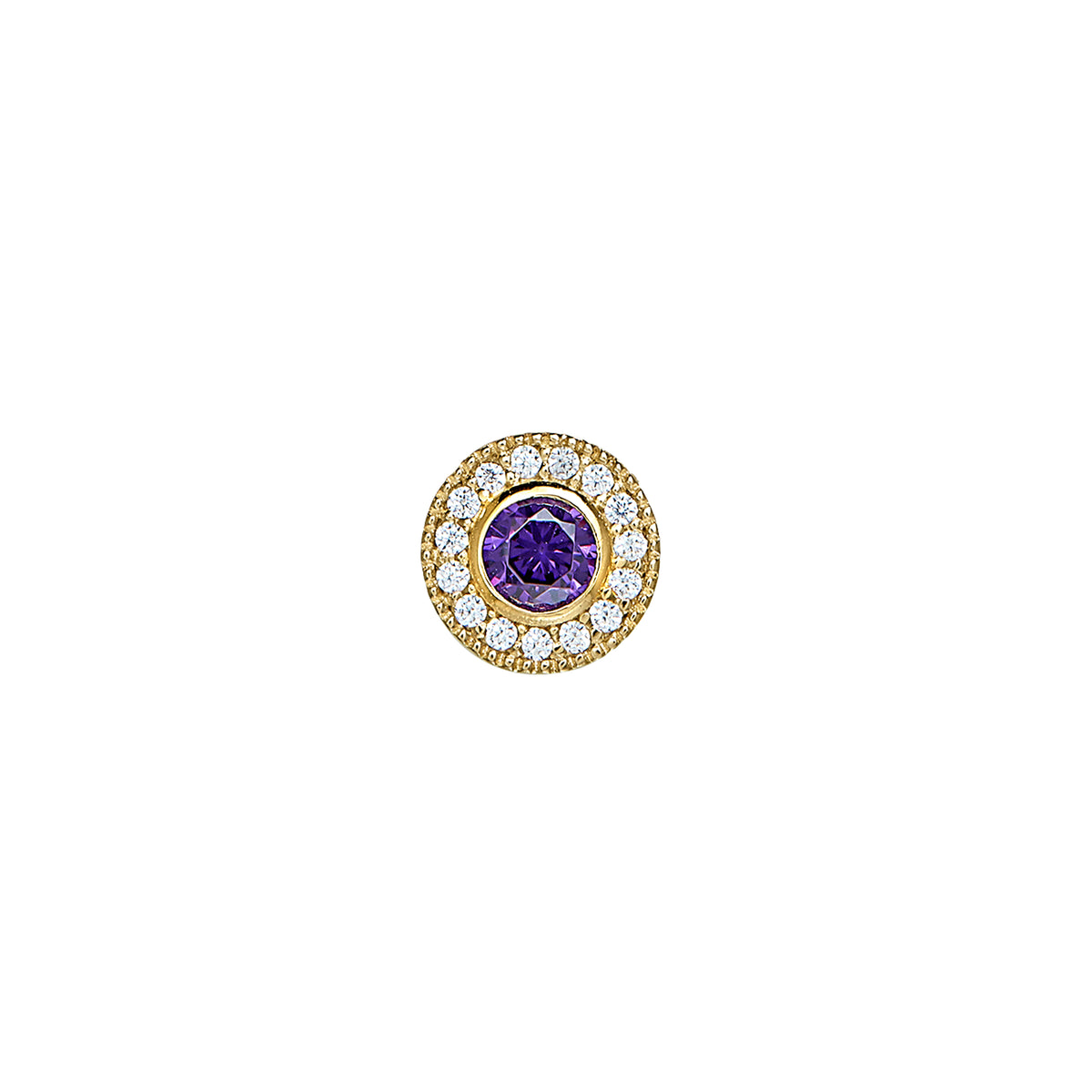 Simulated Amethyst Birthstone Bezel with Halo Pendant Charm