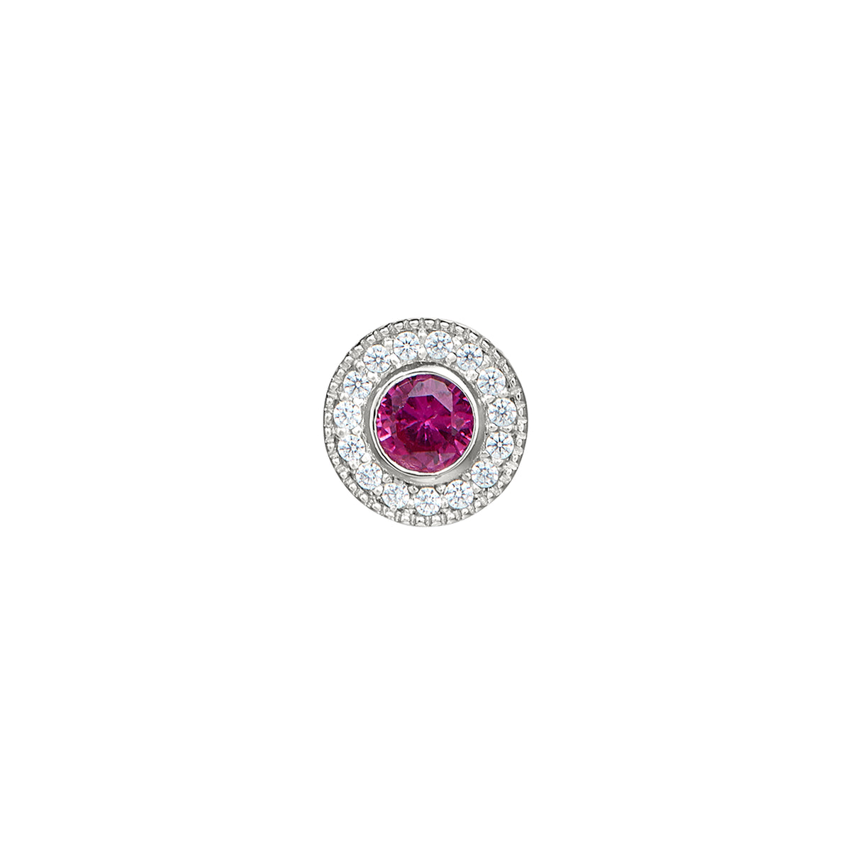 Sterling Silver Ruby Birthstone Bezel with Halo Charm
