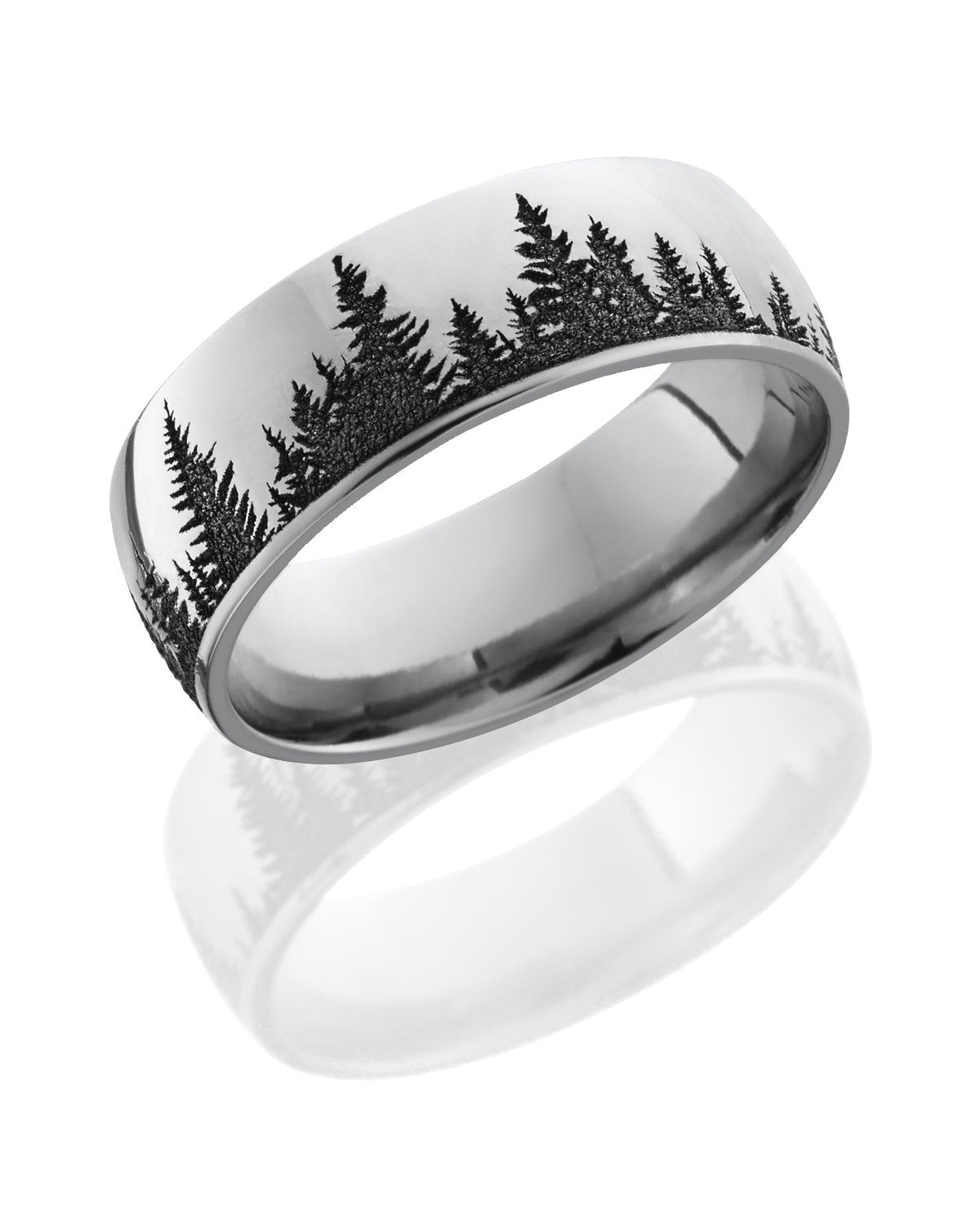 Cobalt Chrome 8mm Domed Band with Laser Carved Tree Pattern-Lashbrook-Howard&#39;s Diamond Center
