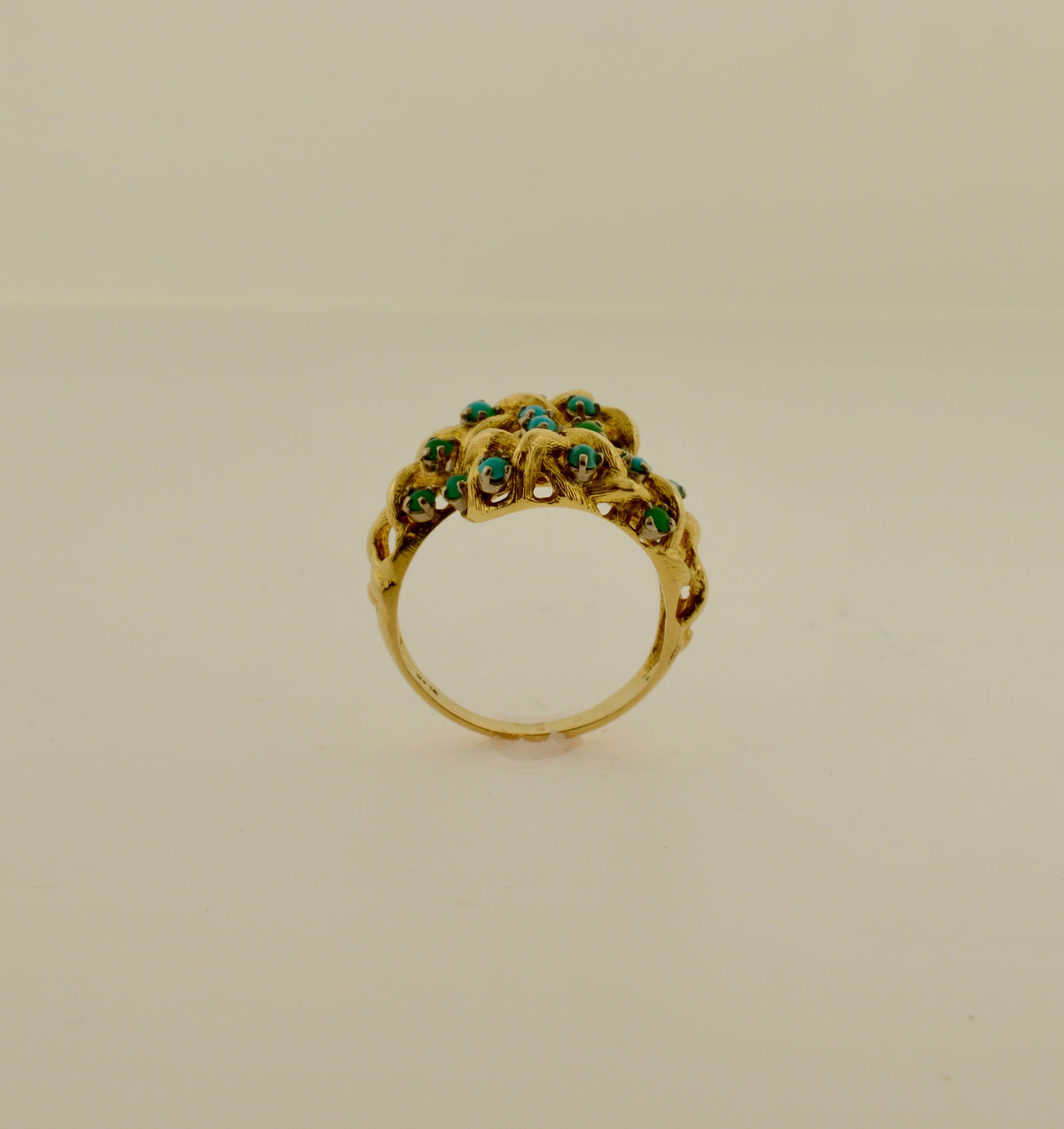 18K Yellow Gold Woven Bypass Ring with 20 Turquoise Stones