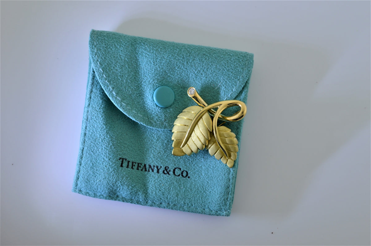 18K Yellow Gold Singed Tiffany And Co. 2 Leaf Brooch