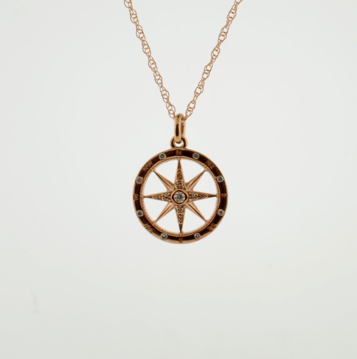 14K Rose Gold Diamond Compass Necklace on an 18&quot; Chain