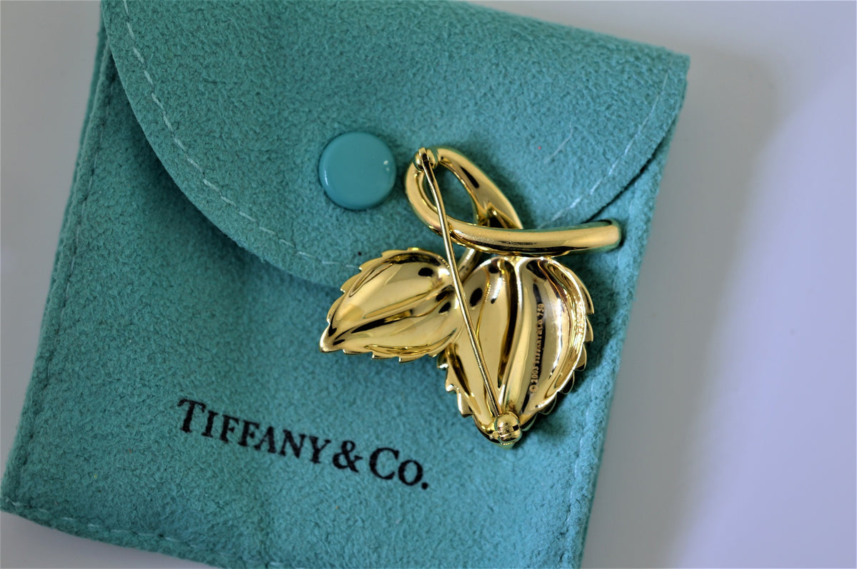 18K Yellow Gold Singed Tiffany And Co. 2 Leaf Brooch