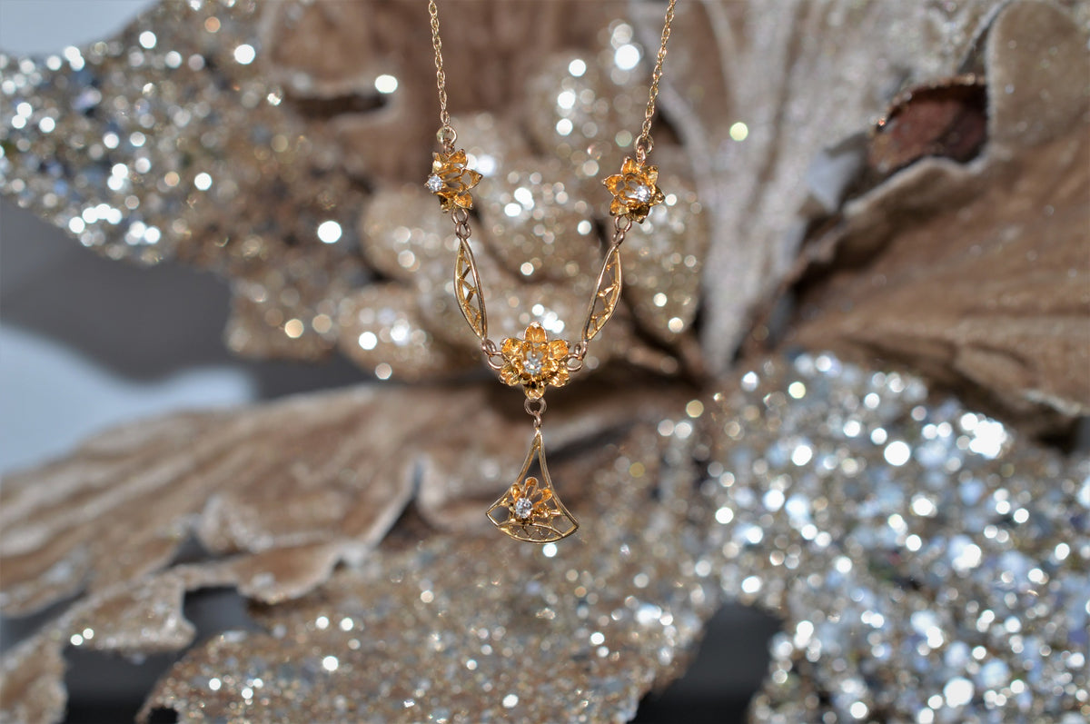10K Antique Diamond Y-shaped Gold Lavalier Necklace