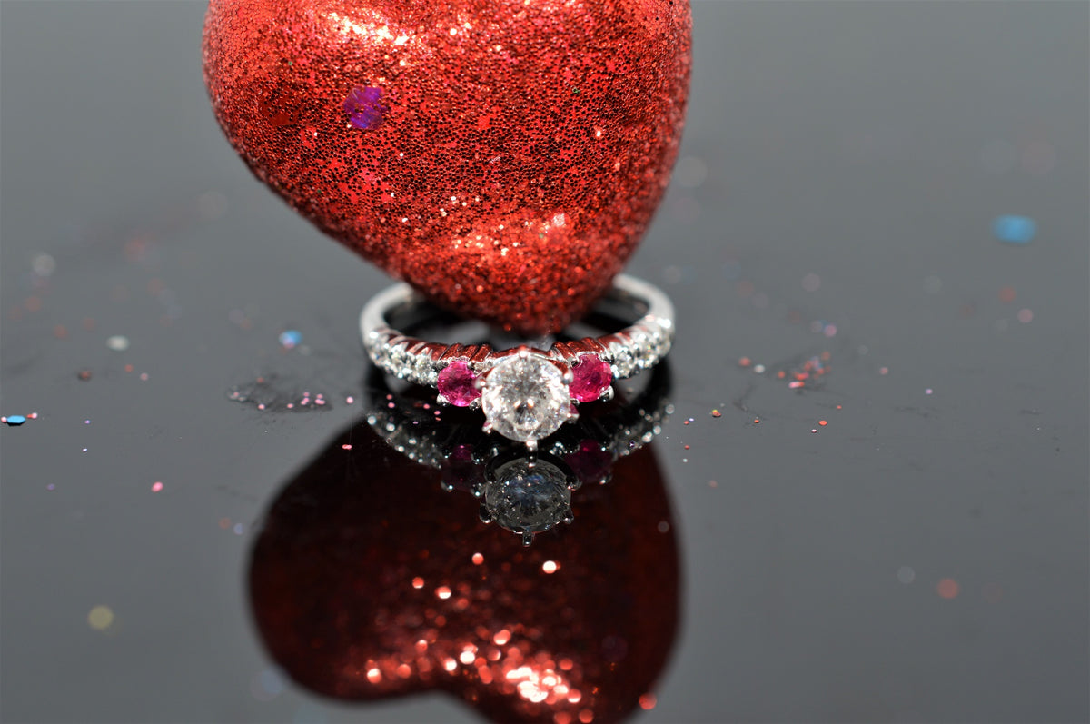 Ruby and Brilliant Cut Diamond White Gold Engagement Ring