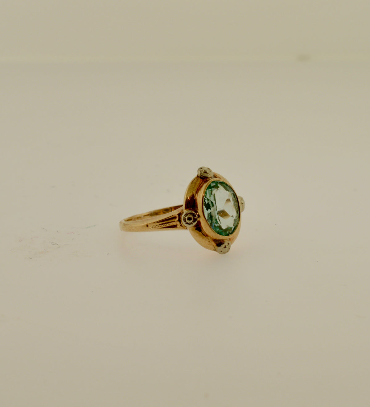 10K White Gold and Yellow Gold Oval Blue Zircon Ring