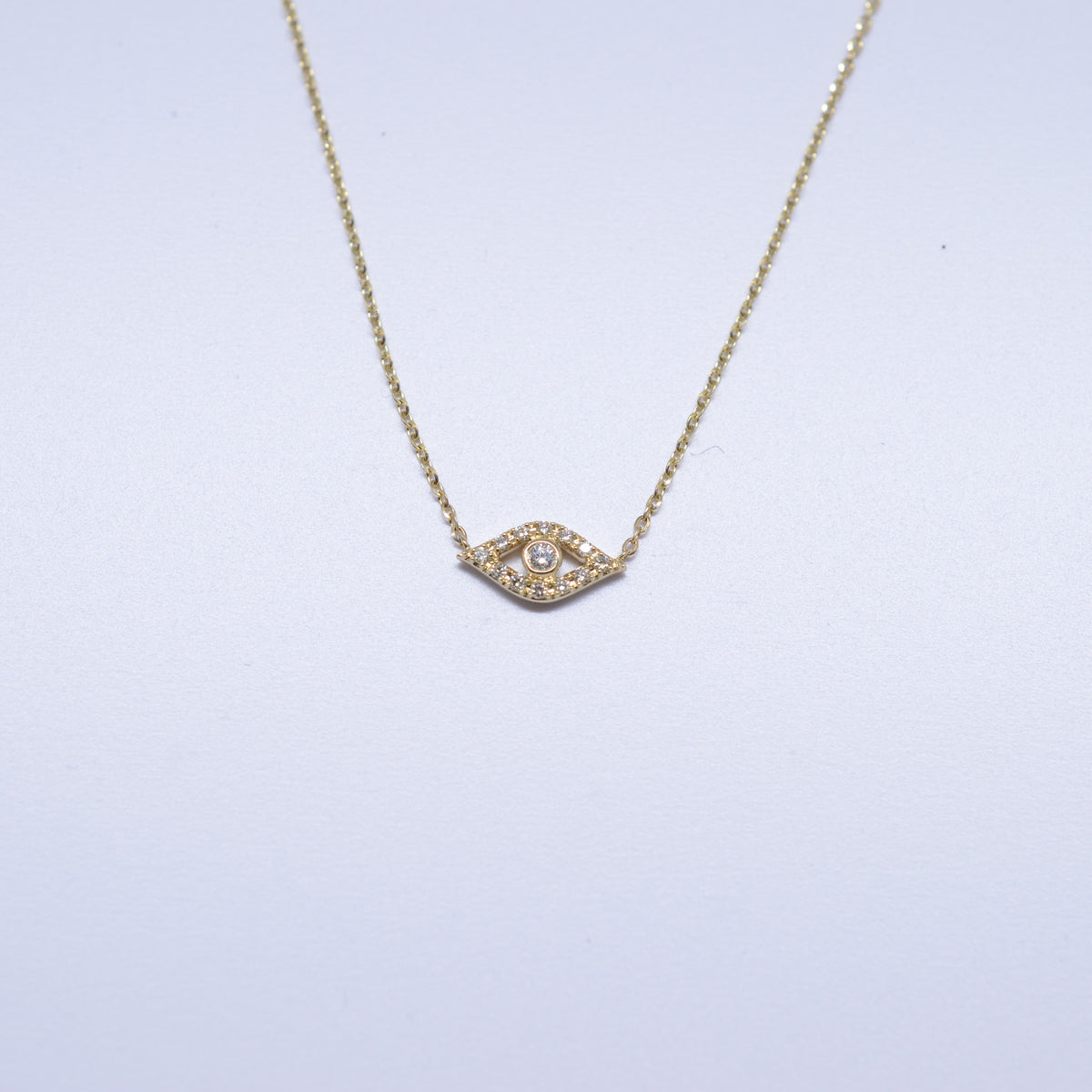 14K Yellow Gold Diamond Evil Eye Necklace on an 18&quot; Chain