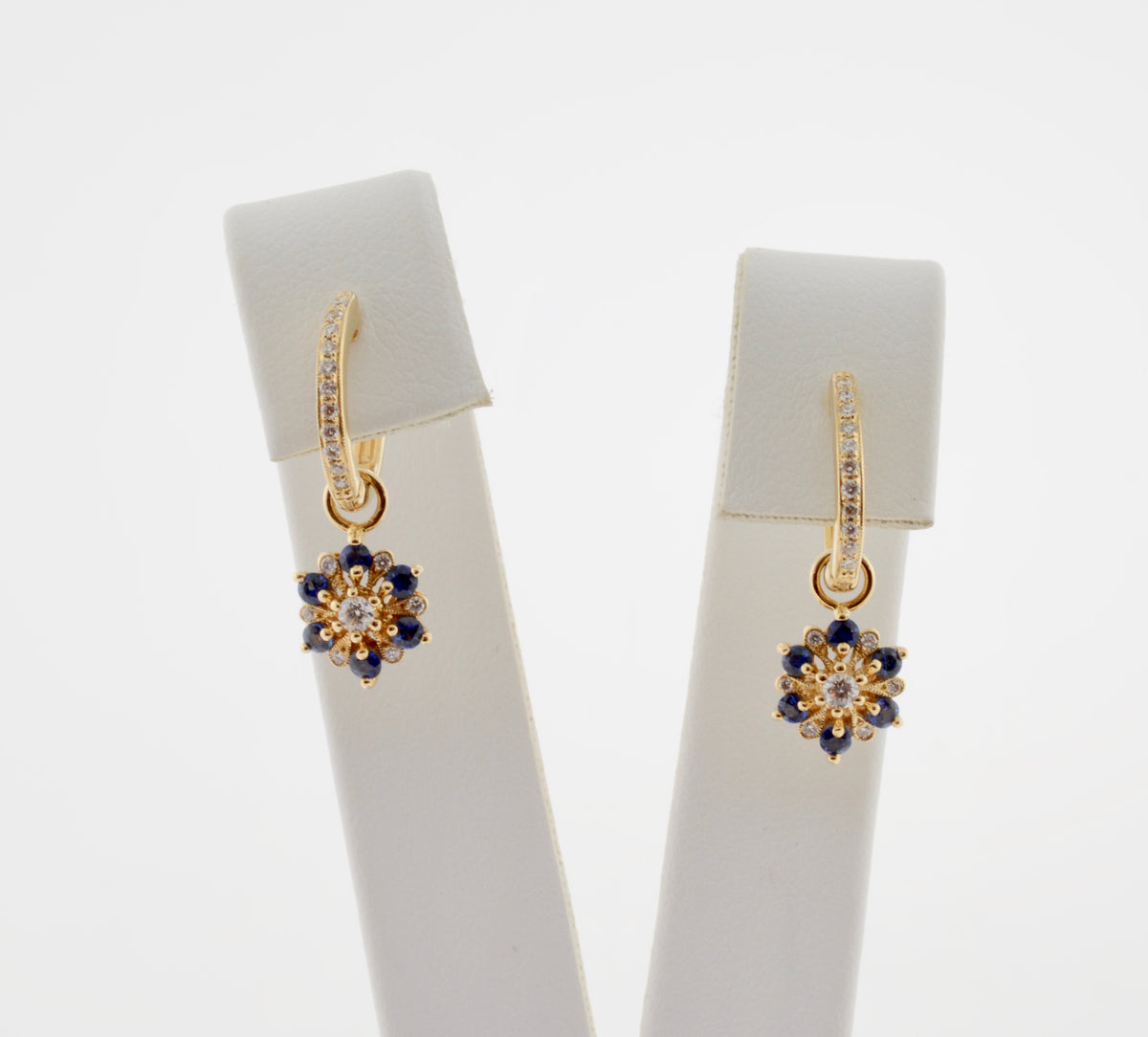 14K Art Deco Inspired Sapphire Charm Hoop Earrings