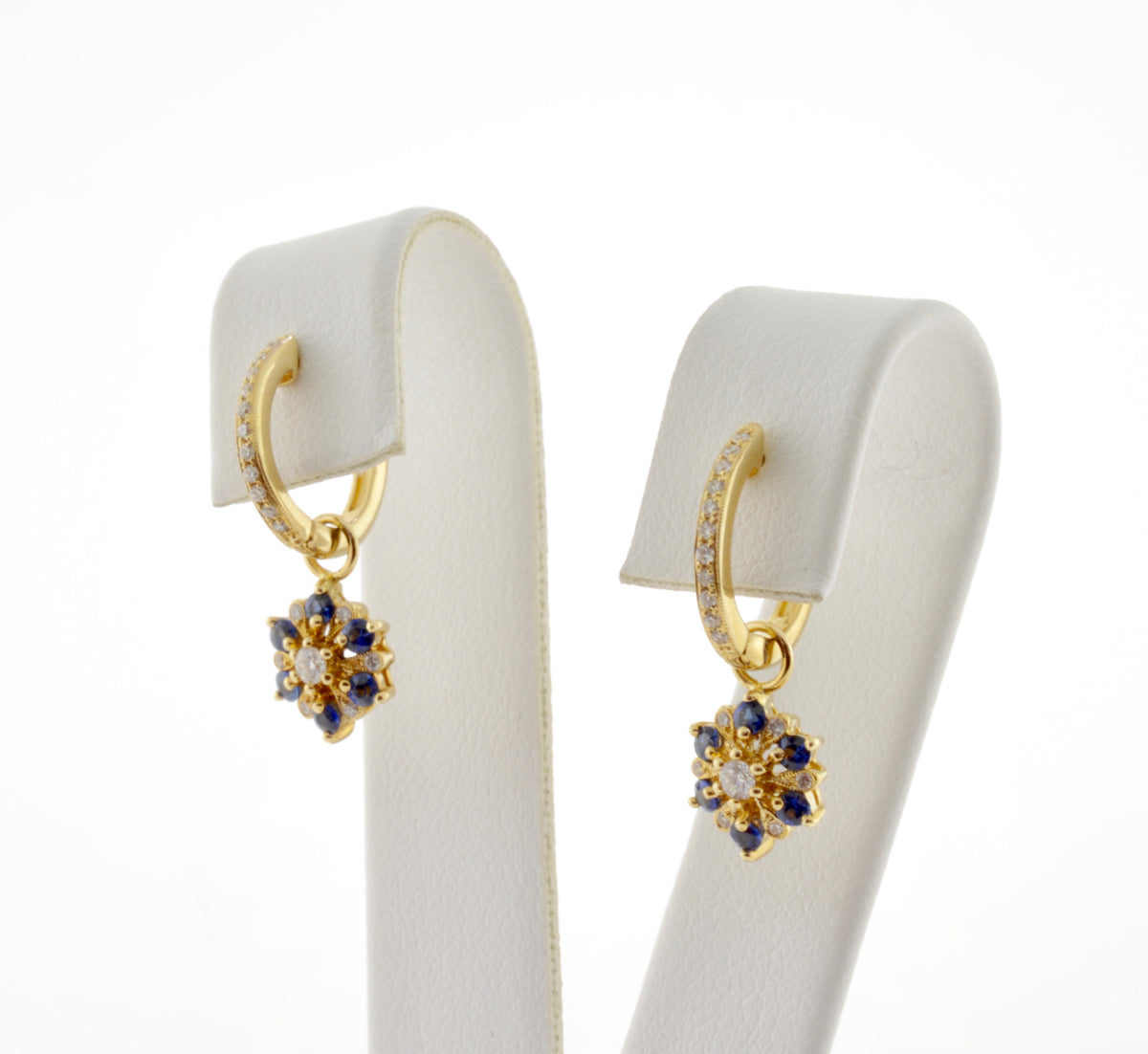 14K Art Deco Inspired Sapphire Charm Hoop Earrings